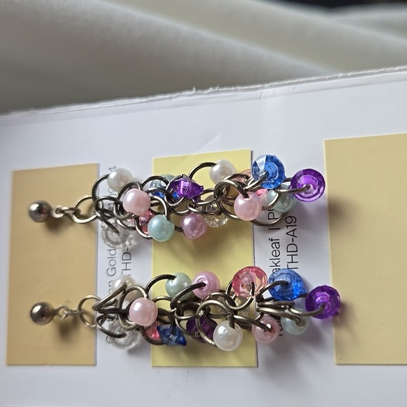 Vintage Multicolor Beaded Rhinestones Dangle Earrings Set Of 2 - Picture 4 of 13